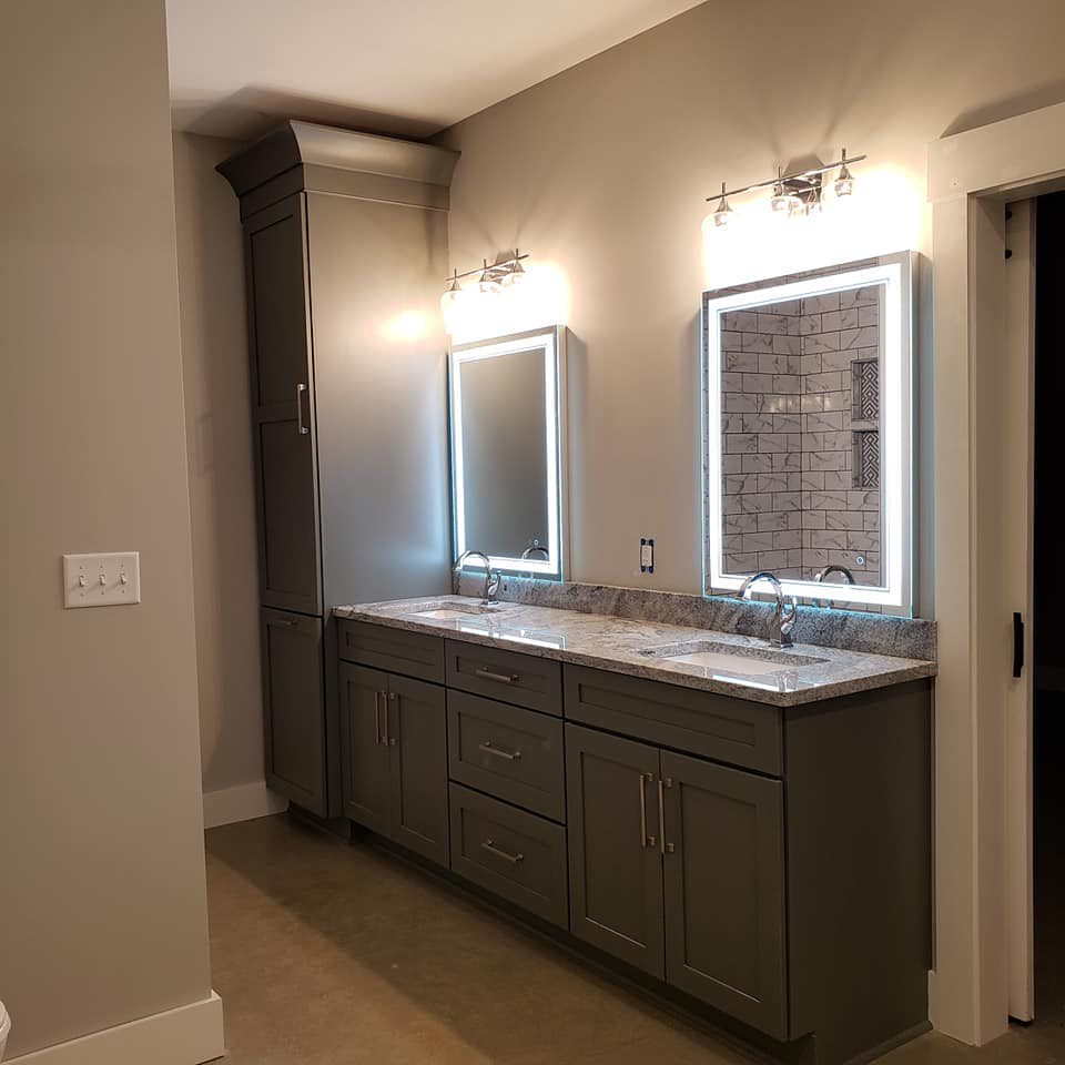 Solar-powered Alabama barndominium bathroom sink area