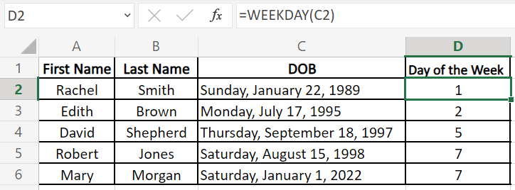 Use the WEEKDAY function to extract the weekdays to sort them separately 