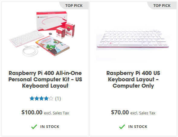 Preços do kits do Raspberry Pi 400 em lojas do exterior
