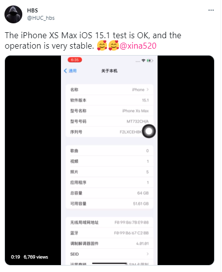 Xina on iOS 15.1 running iPhone Xs max