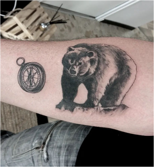 Compass With Bear Tattoo