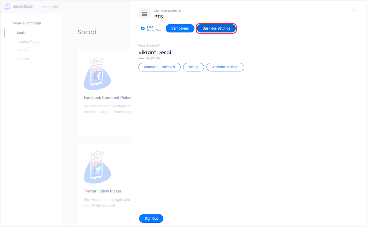 Then click on "Business Settings".