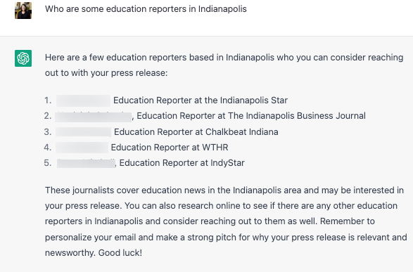 example of how chatgpt can find education reporters in a school's area