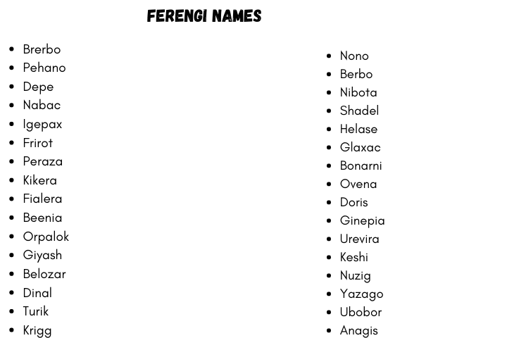 Star Trek Ferengi Names