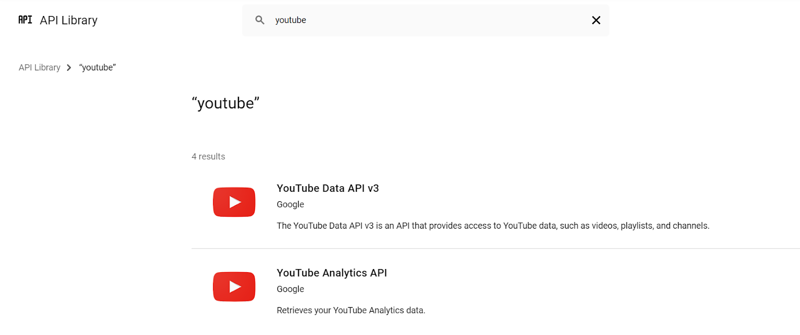 Youtube API from Google Developer