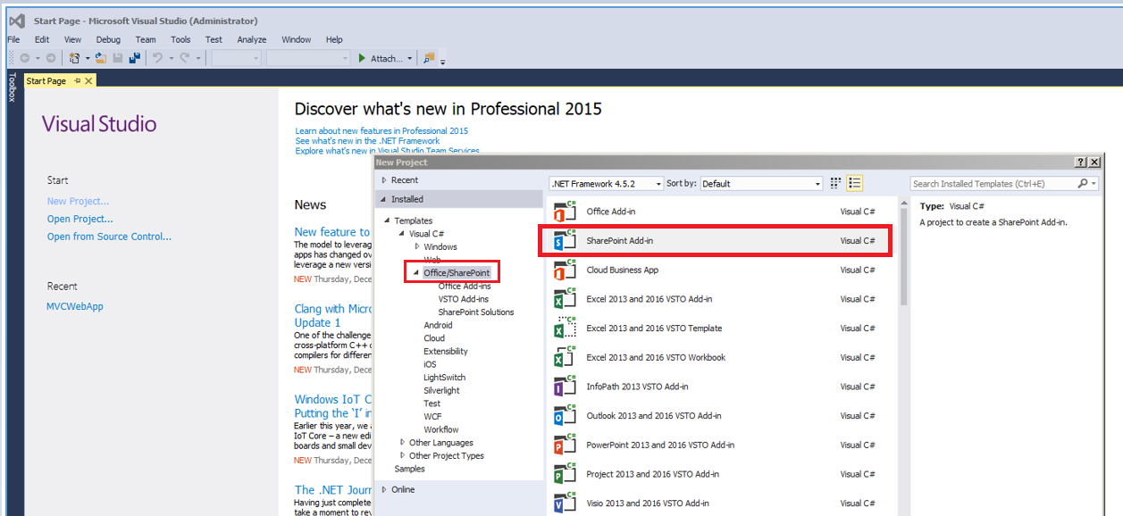 Create SharePoint Add-in using Visual Studio