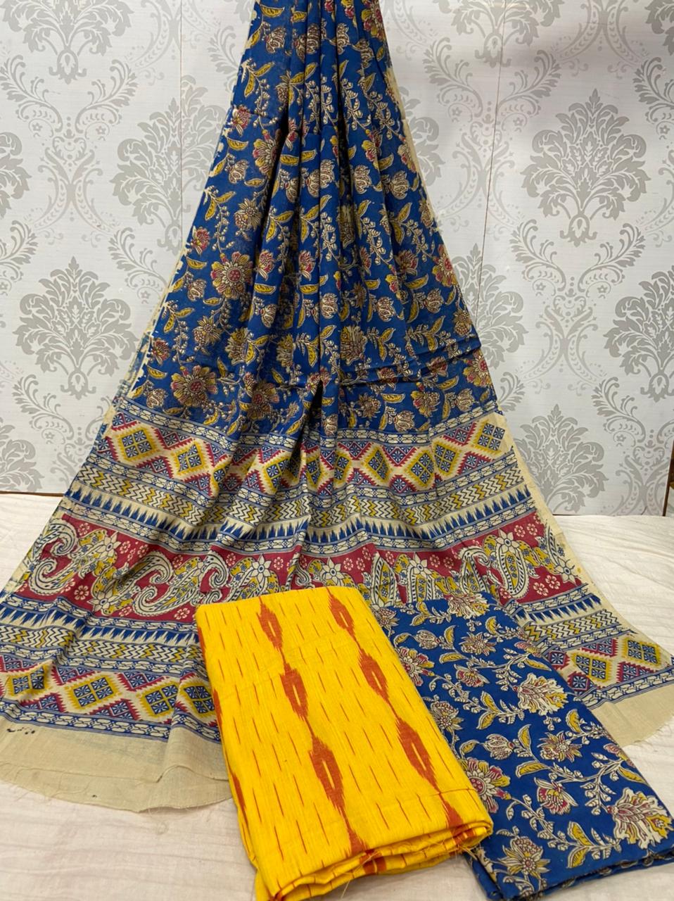 Kalamkari Ikkat cotton dress materials