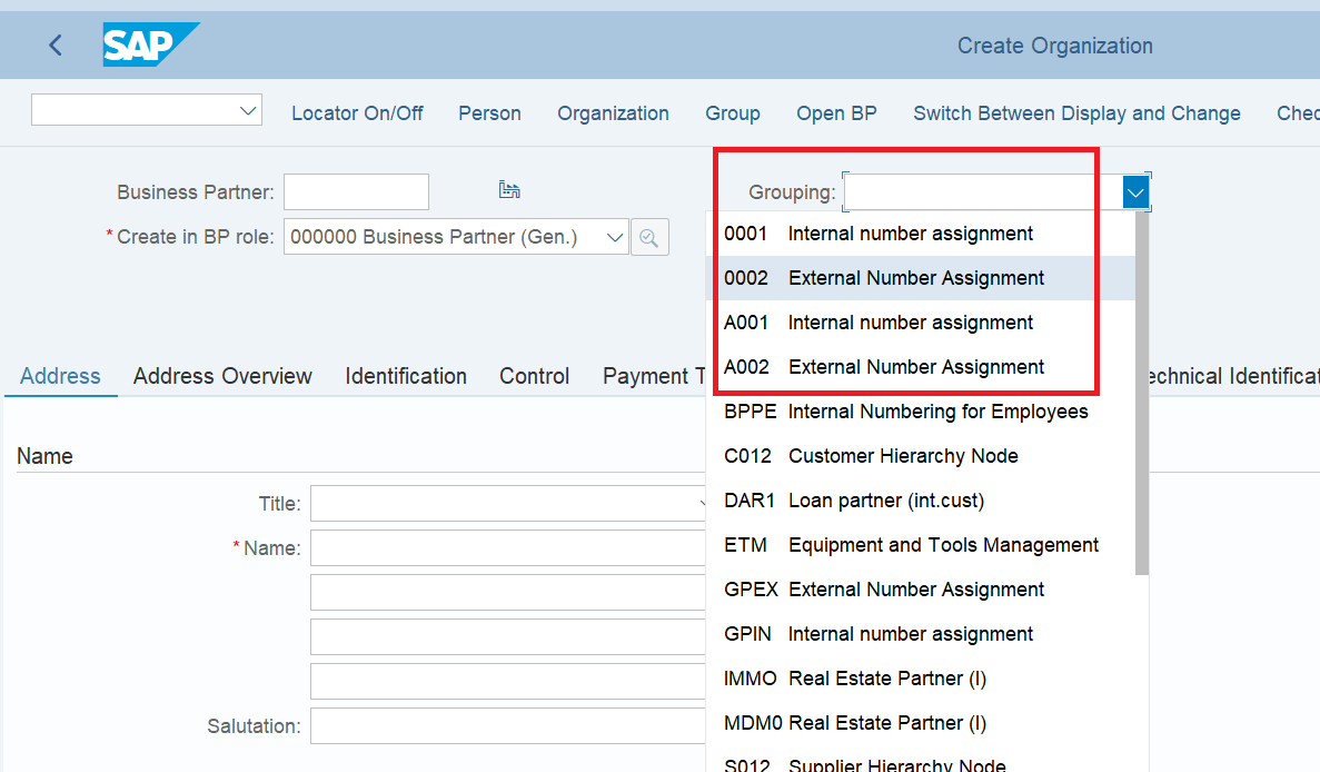 SAP BP grouping in BP Master Data