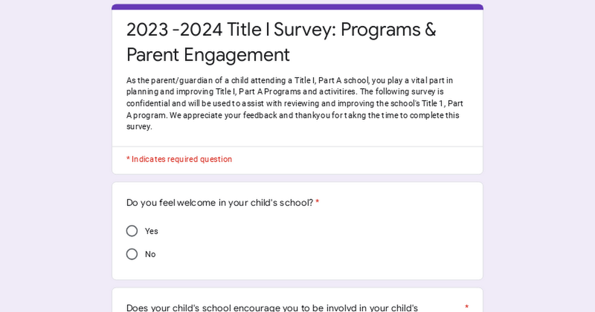 2023 -2024 Title I Survey: Programs & Parent Engagement