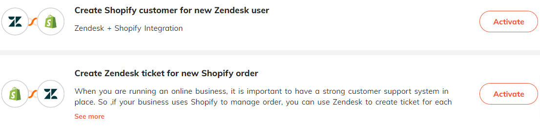 Popular automations for Zendesk & Shopify integration.