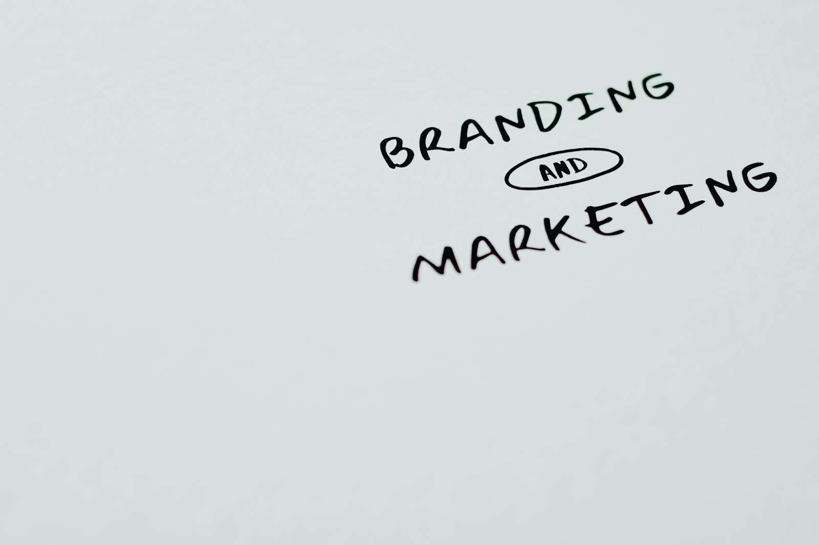 whiteboard with branding and marketing written on it