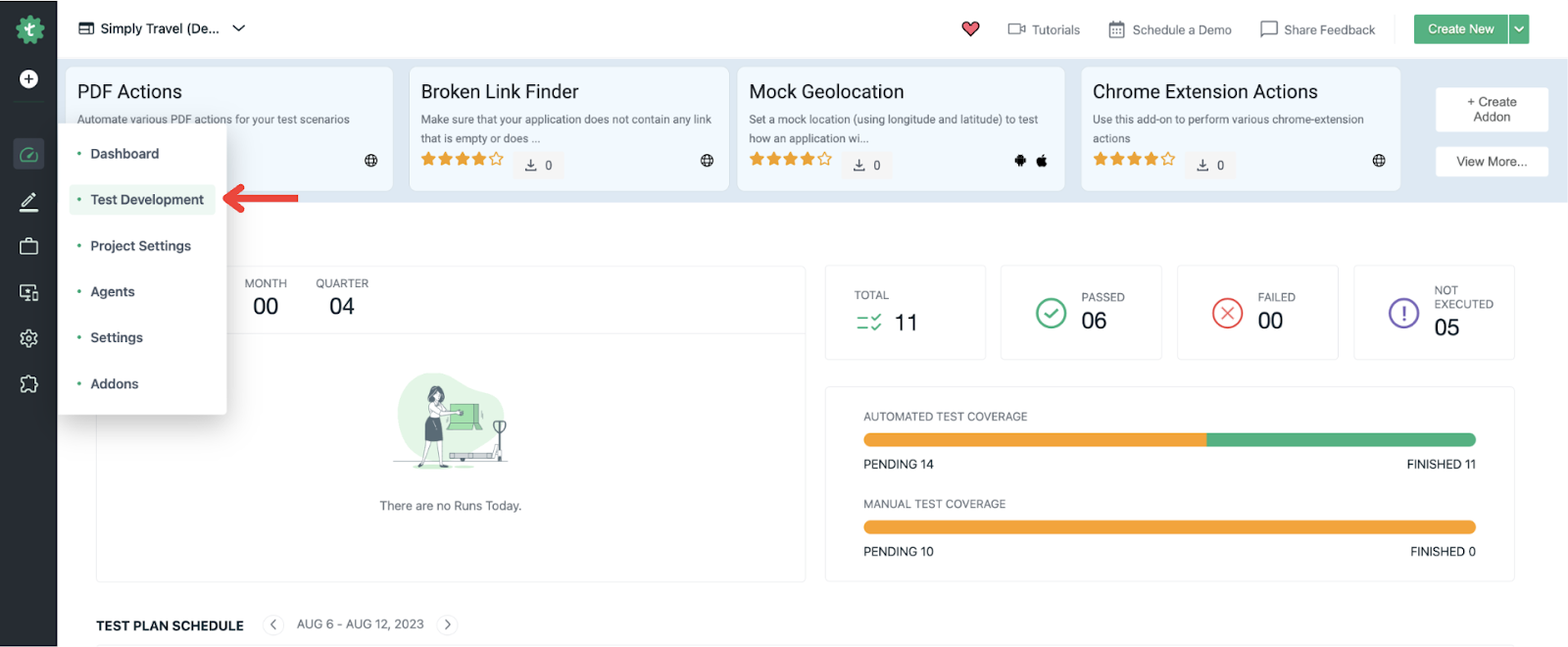 Testsigma dashboard