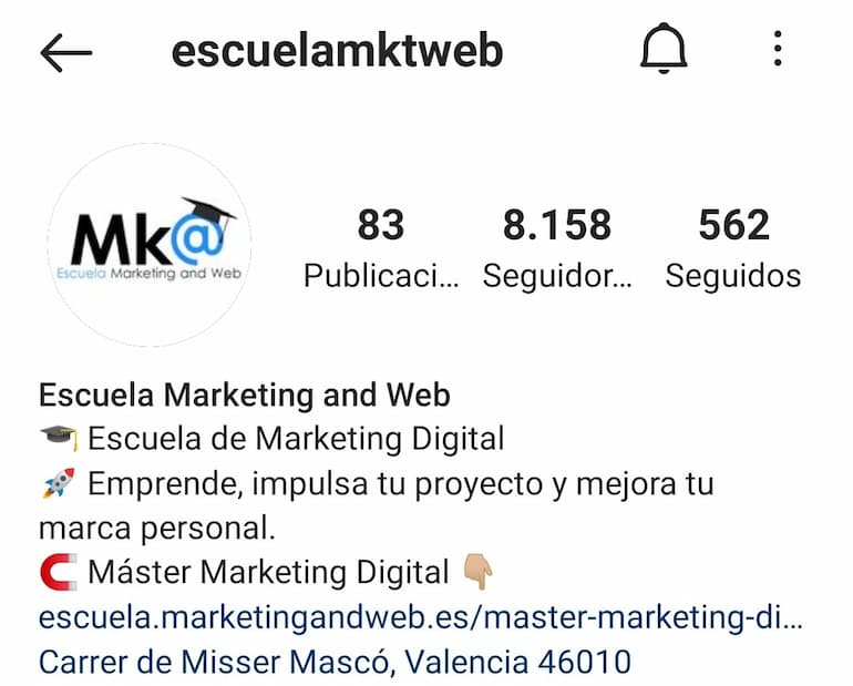 biography instagram school marketing and web