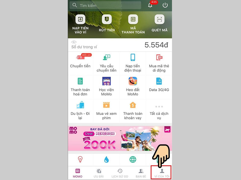 Nhấn chọn Ví của tôi