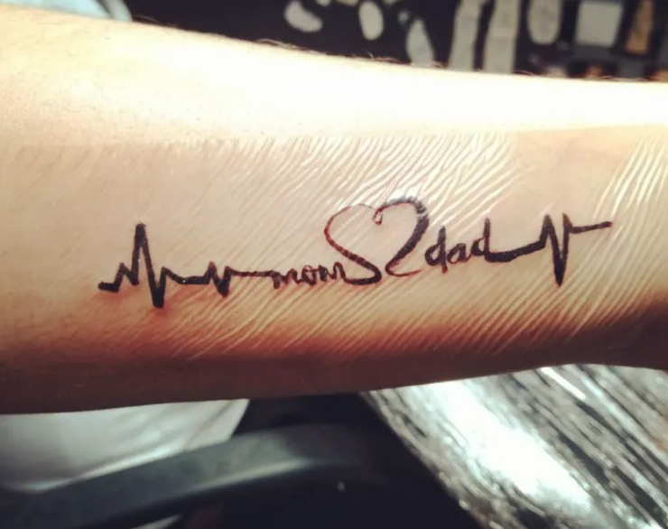 Stylish Heart With Pulse Heartbeat Mom Dad Tattoo