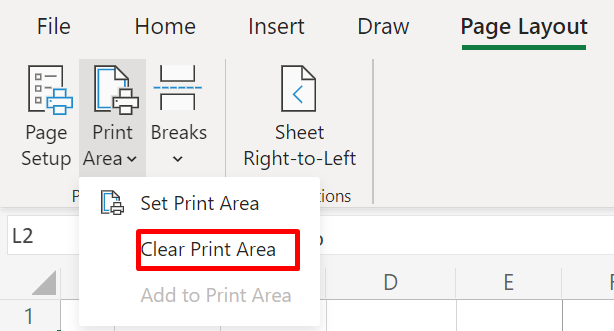 Clear Print Area option