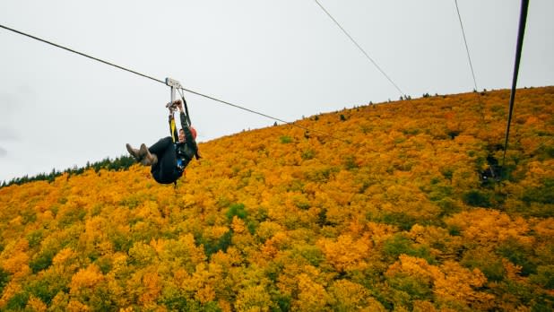 Person riding Zip Line at Hunter Mountain