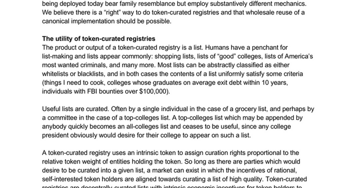 Token-Curated Registries 1.0