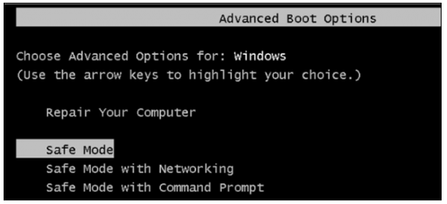 Open Windows in safe mode with networking