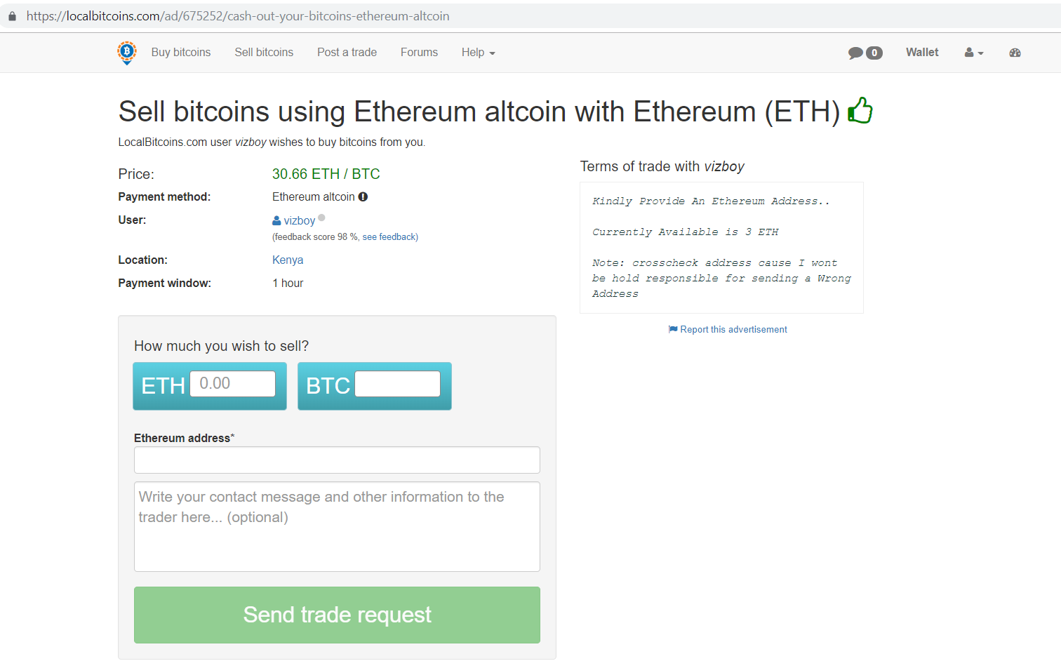 Localbitcoins.com sell bitcoins using ethereum Altcoins with ethereum (ETH).