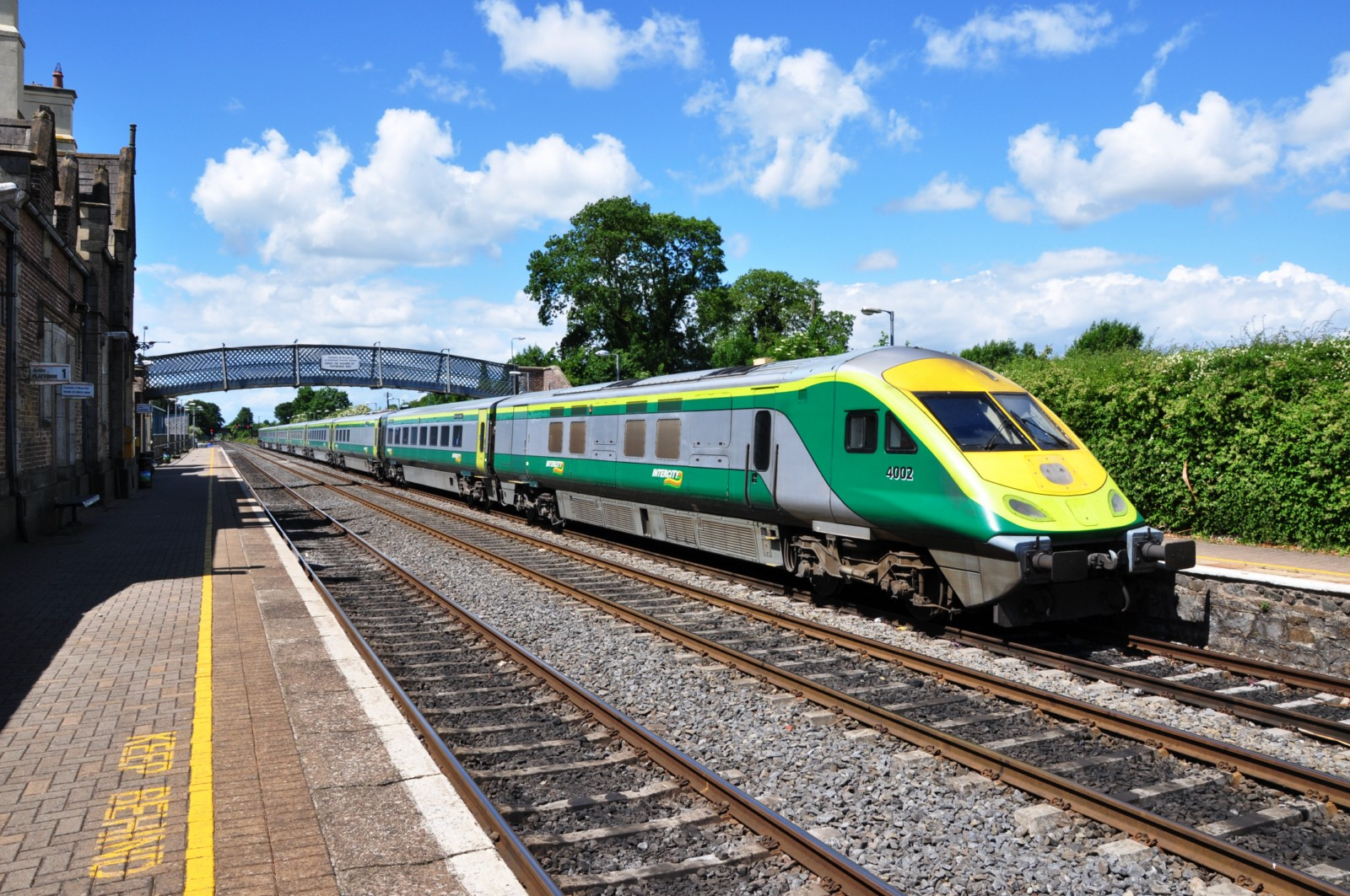 An intercity train at a railway station, that could be anywhere in Ireland