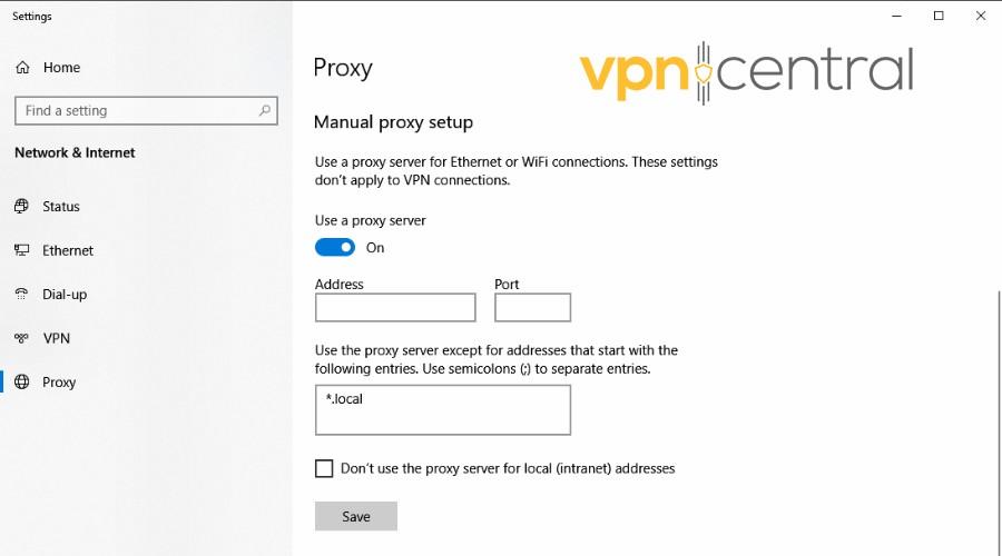 windows 10 proxy settings