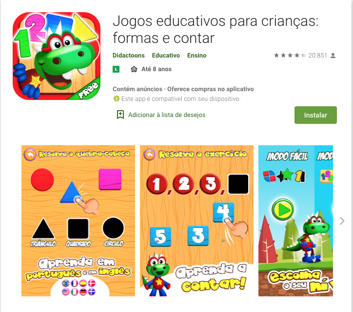 oferece aplicativos e jogos gratuitos para crianças