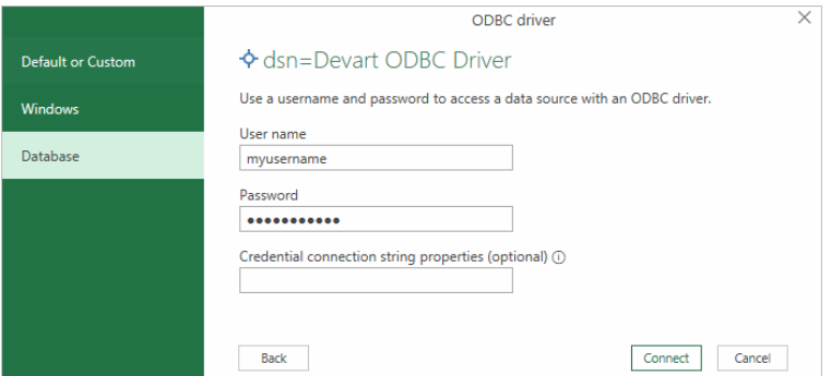 excel to redshift: connecting to ODBC driver