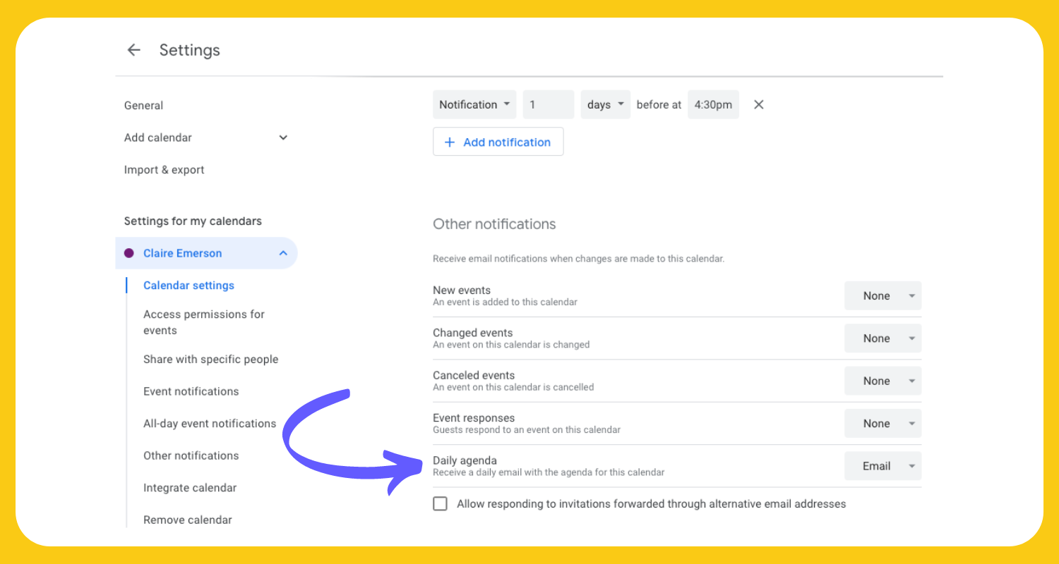 Adjust notifications settings in Google Calendar