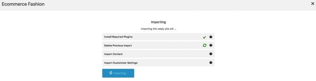Importing ready starter site template-importing step