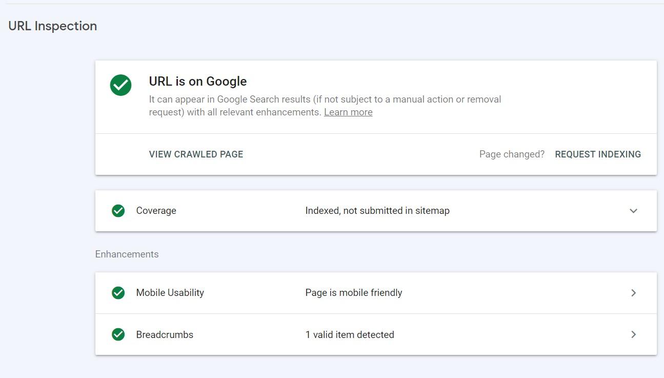 URL inspection through google search console