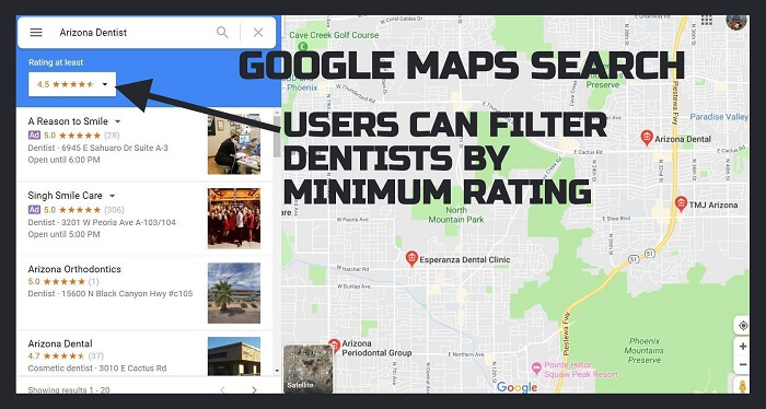 Google Maps search for "Arizona Dentist"
