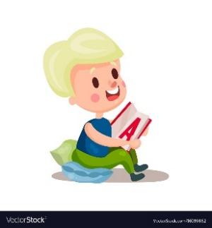 Sweet blonde girl sitting in a pillow and reading Vector Image