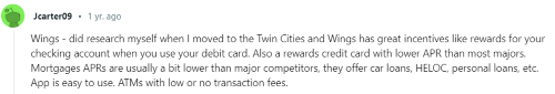 A positive Wings Financial Credit Union review from a customer who believes it is the best Minnesota credit union. 