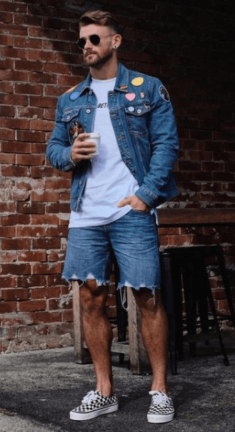 phồi đồ với quần short jean nam