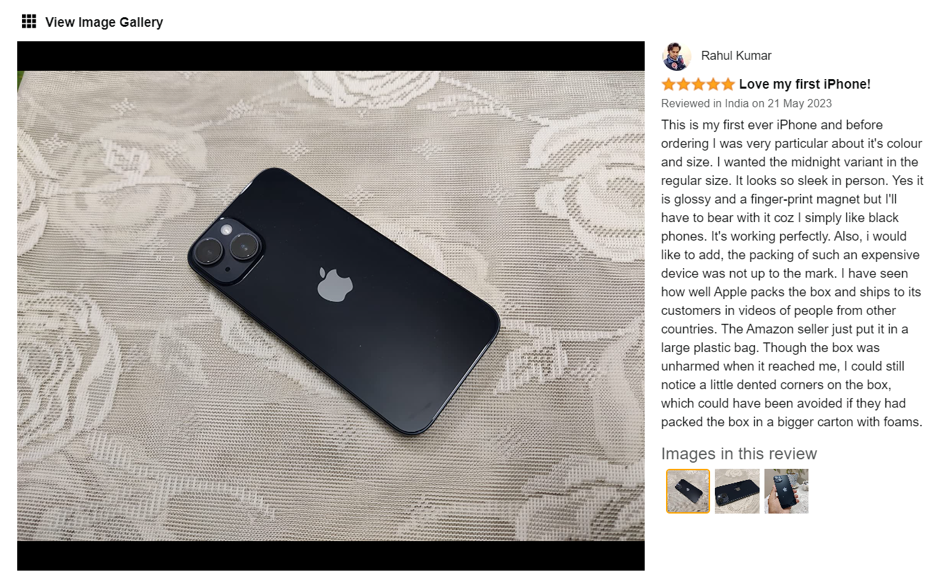 Amazon customer review of iphone displaying trustworthiness