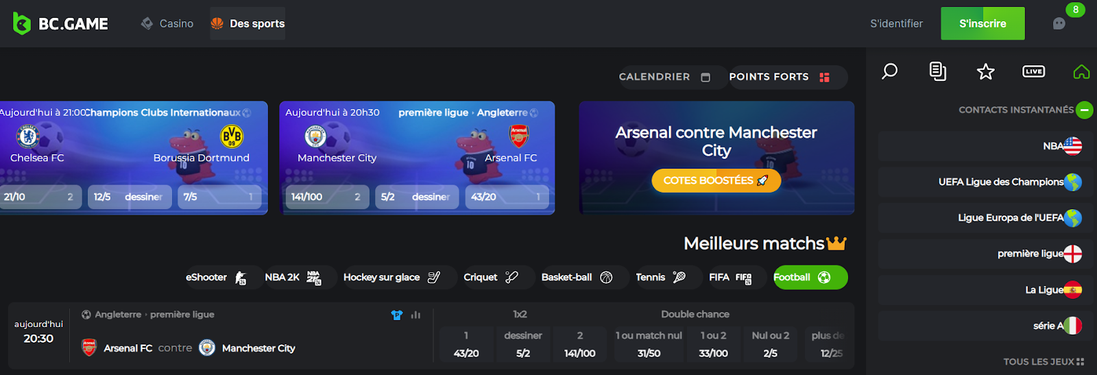 Paris sportifs sur BC Game