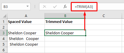 Remove spaces in Excel using TRIM function