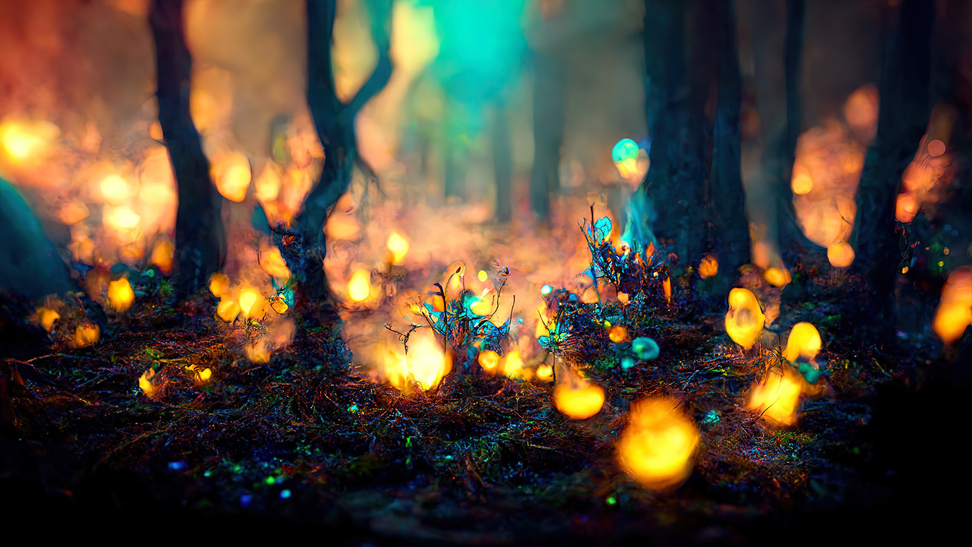 Digital Art  fantasy firelight forest Landscape light Magic   mushroom Nature whimsical