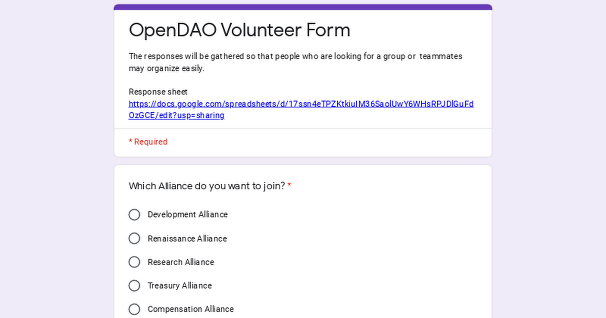 OpenDAO Volunteer Form