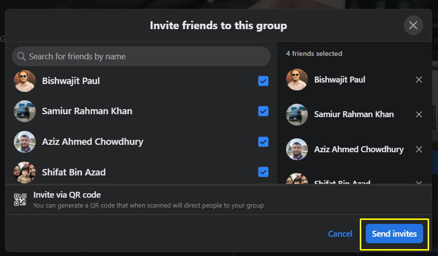 Facebook group invites