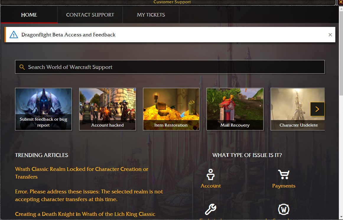 A simple picture of the services page by blizzard