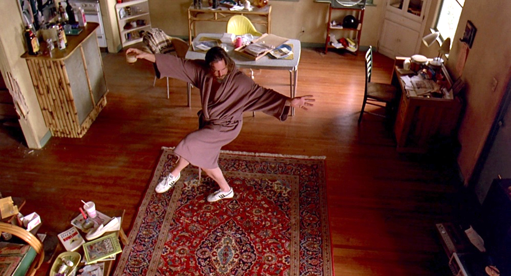 The Dude dancing on his handmade Persian Kashan rug