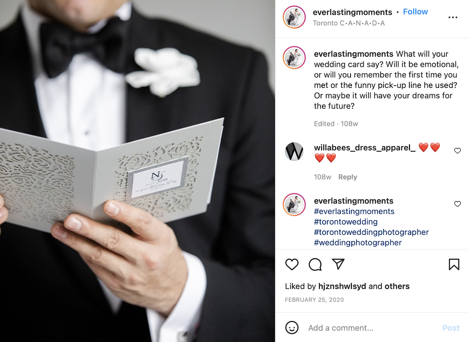 everlasting moments Instagram post on wedding cards 