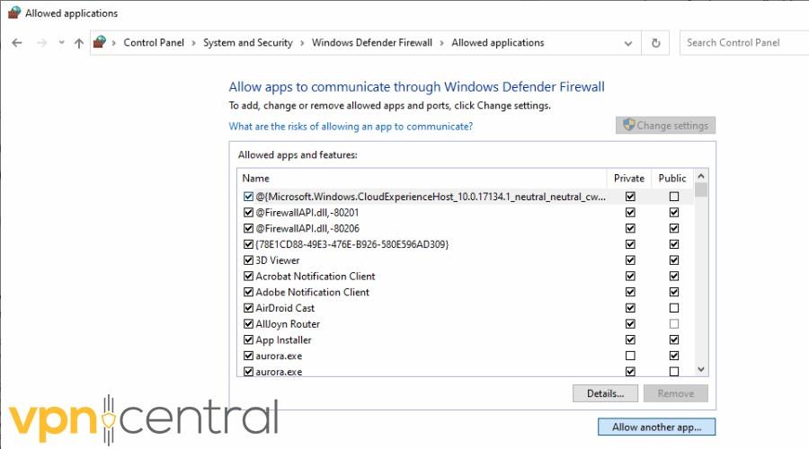 windows disable firewall and add exceptions