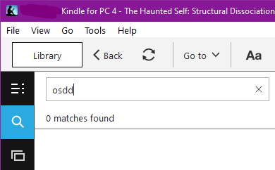 Screenshot of The Haunted Self search results. Showing 0 matches found for OSDD.