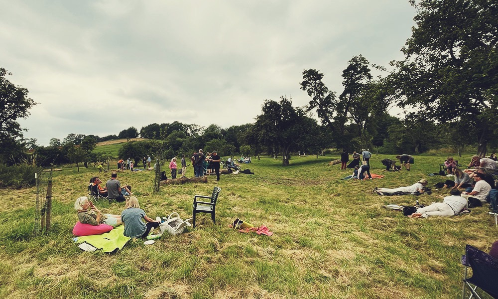 image of the picnic afternoon in the orchard