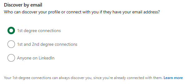 "Discover by email" section on LinkedIn