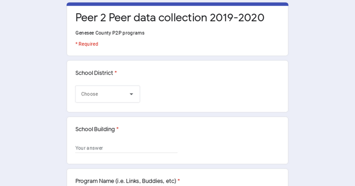 Peer 2 Peer data collection 2019-2020