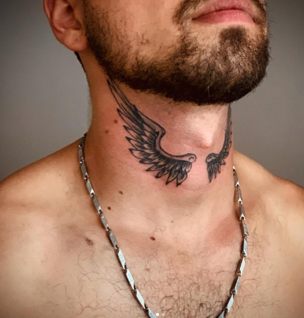 Angel Wings Footprint Simple Neck Tattoo for Guys
